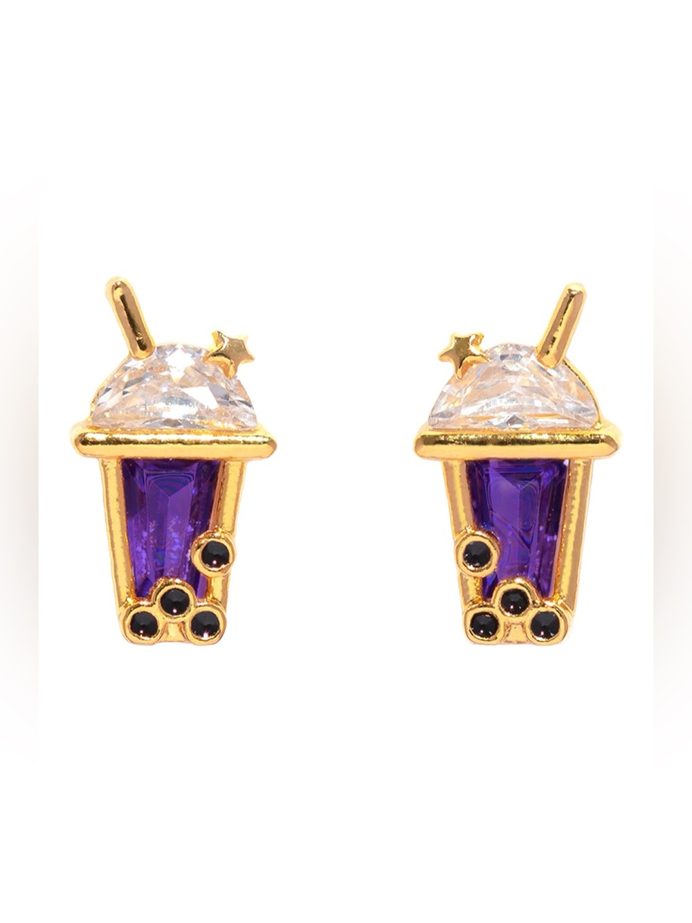 Girls Crew Gold Bubble Tea Stud Earrings with Purple Enamel